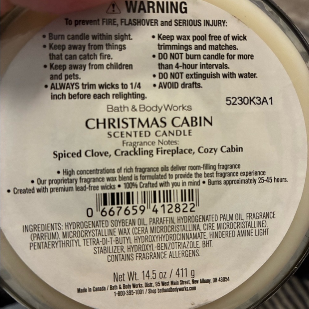 Bath & Body Works Christmas Cabin Scented Candle 3- Wick ( No Box) - Picture 4 of 5